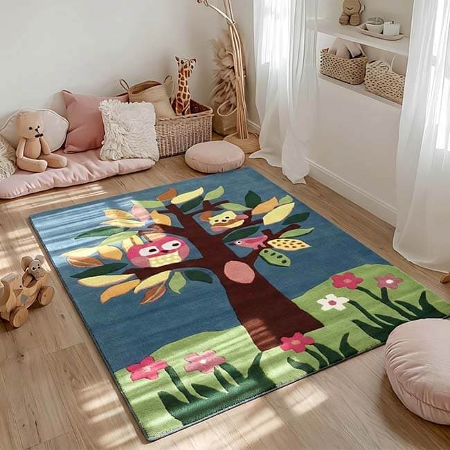 Kinderzimmer Teppich Baum mit Eulen 243x170