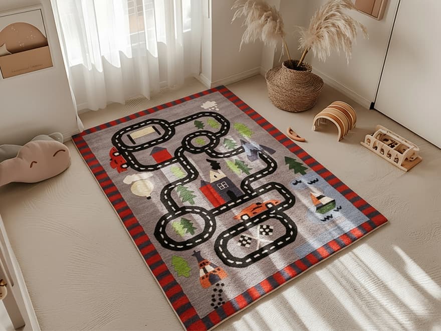 Kids Room Road Toy Car Play Design Carpet  242x170 - Image 2