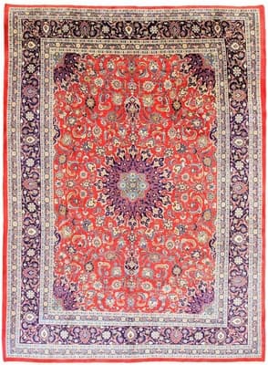 Teppich aus Mashhad mit rotem Hintergrund 400x290