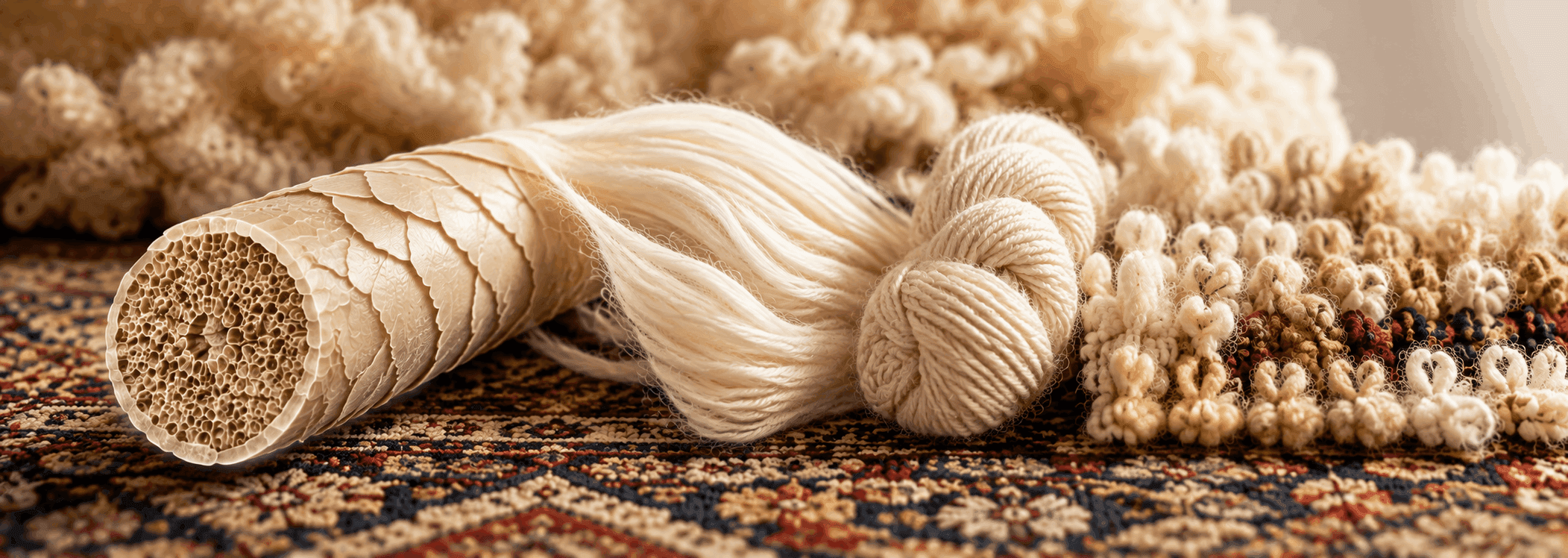 Scientific diagram showing the structure of wool fibre used in handmade Persian rugs