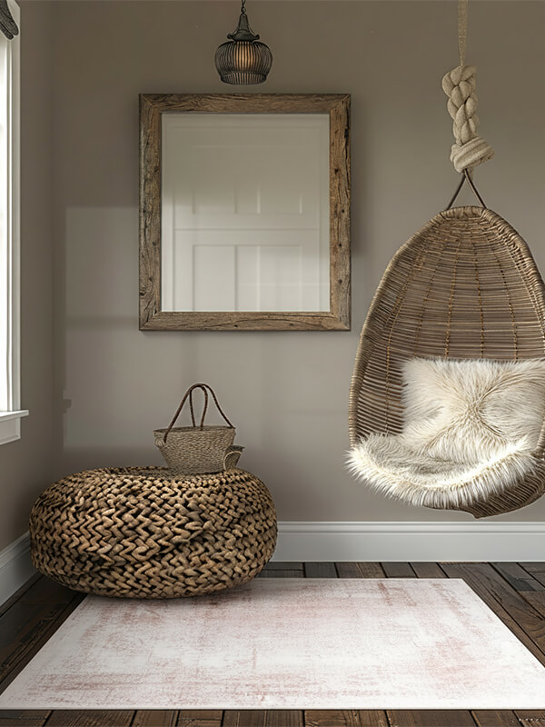 Modern minimalist bedroom rug with natural textures