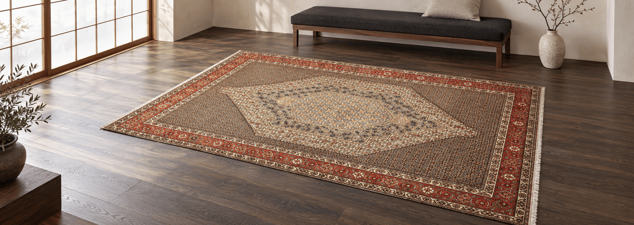view of high-density knotting in a Bijar carpet