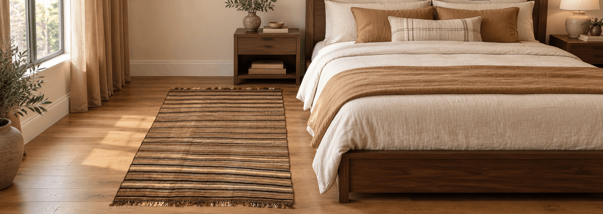 Hand-knotted brown Persian carpet featuring rich walnut tones and warm timber accents