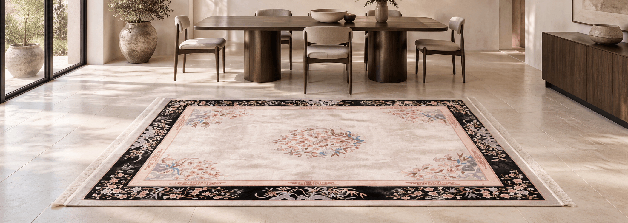 Traditional master weavers knotting a large-format Chinese carpet on vertical looms