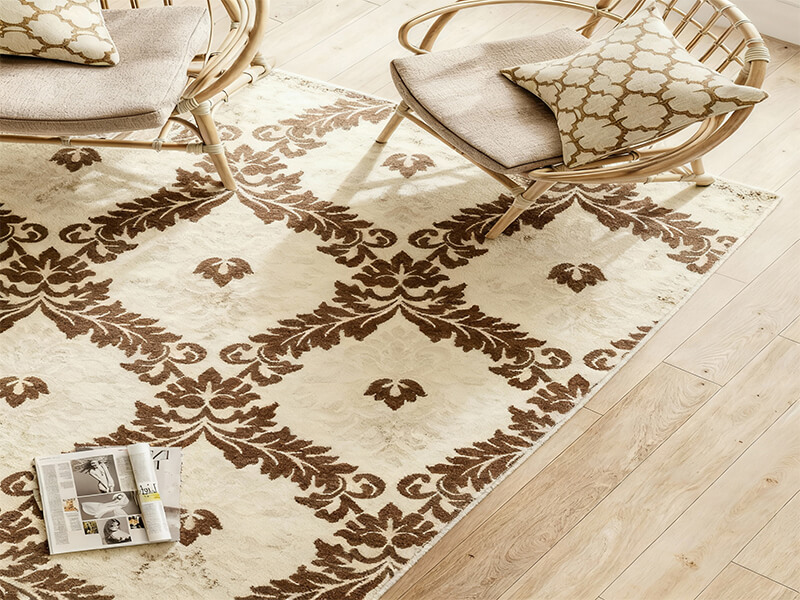 Nahaufnahme der Textur eines Luxus Designer Teppichs