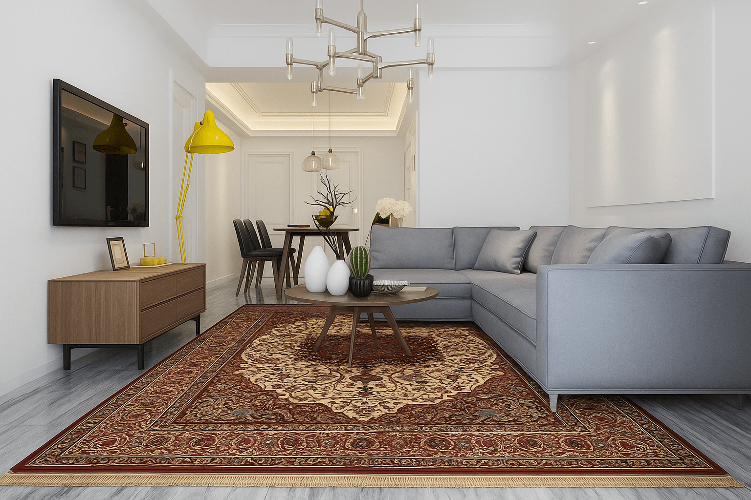 Exclusive luxury carpet styled in modern living room