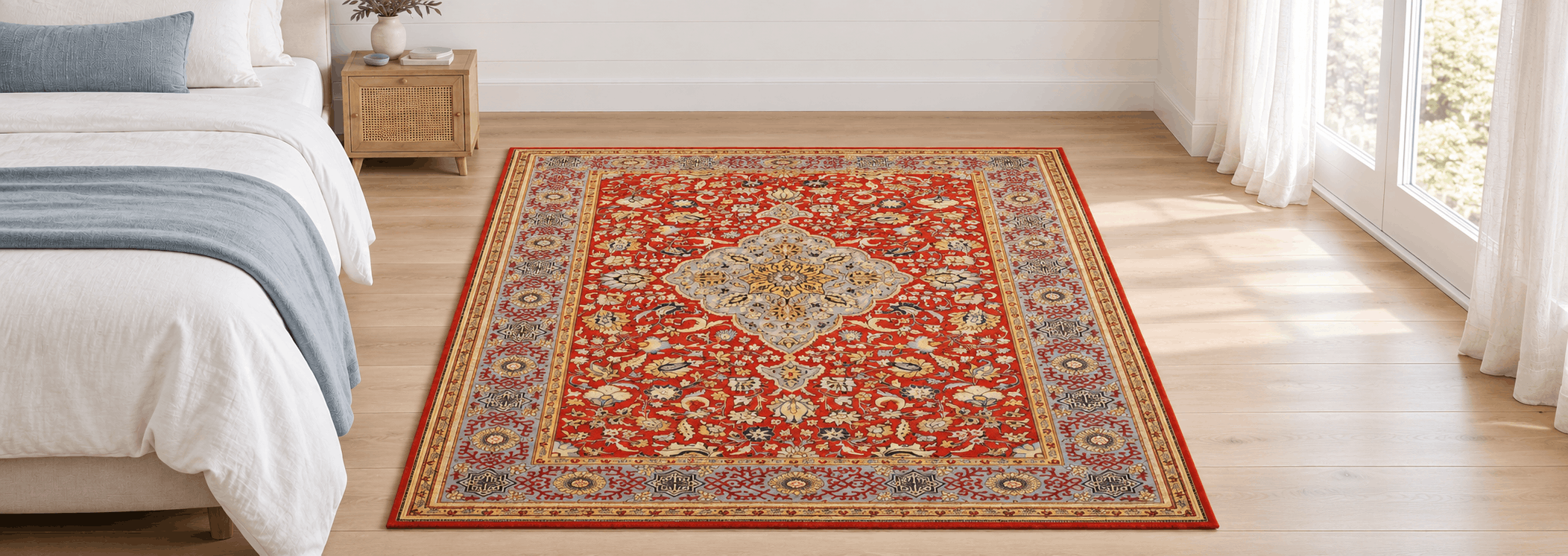 Vielfältige Ornamente, Medaillons und Naturfarben eines handgefertigten Qom Seidenteppichs