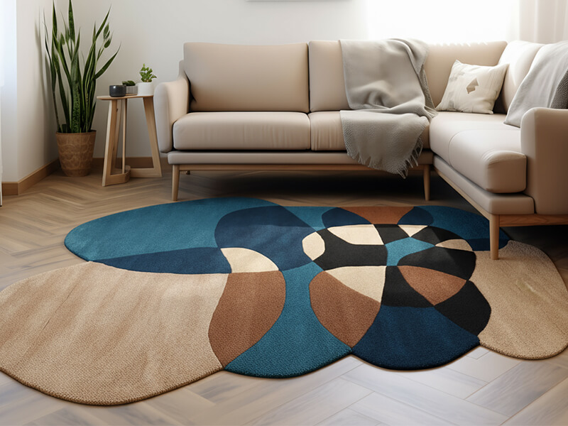 Luxury hand-tufted carpet in a modern living room