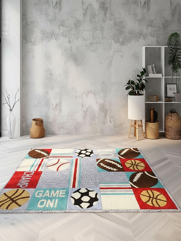 Kids playing on a soft natural wool rug