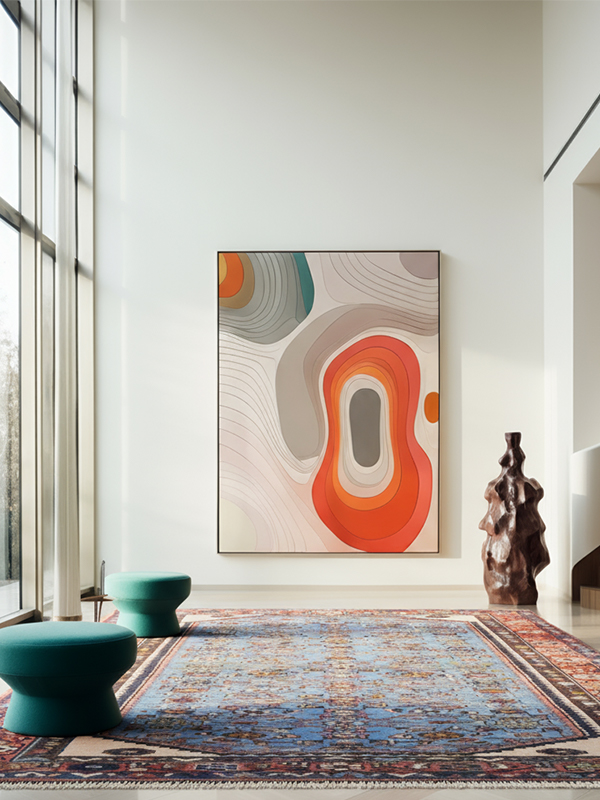 Antique Malayer rug with intricate floral motifs and deep indigo border