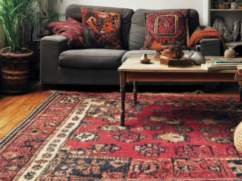 Close-up of the multicolored 'Shiraz Edge' and hand-spun wool texture