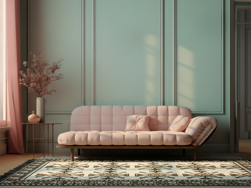 Nahaufnahme der bunten Schirasi-Kanten und der weichen Wolle eines Shiraz Teppichs