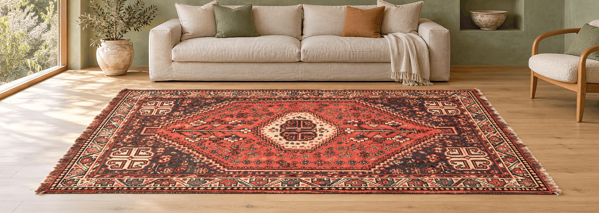 Authentic Zanjan area rug in a modern living room decor
