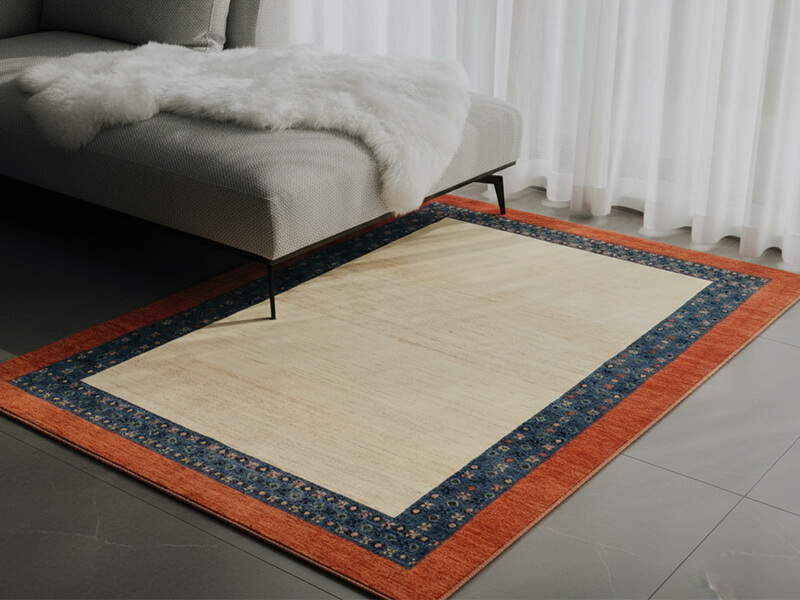 Detail der feinen Knüpfstruktur eines Loribaft Teppichs