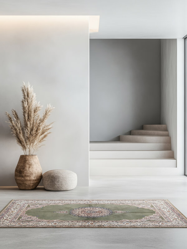 Authentic hand-knotted vintage rug in a designer living room